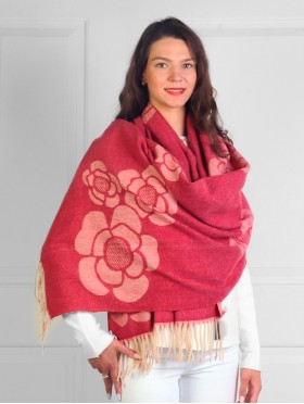 Cashmere Feeling Flower Scarf with Fringes